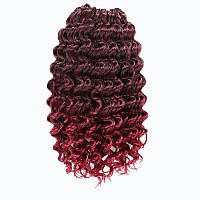 Toyotree Deep Twist Crochet Hair 14 Inch 8 Packs Ombre Burgundy Midlength Curly Deep Wave Crochet Hair Synthetic Ocean Wave