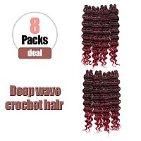 Toyotree Deep Twist Crochet Hair 14 Inch 8 Packs Ombre Burgundy Midlength Curly Deep Wave Crochet Hair Synthetic Ocean Wave