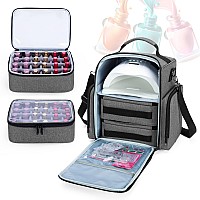 BAFASO Nail Polish Organizer Holds 48 Bottles (15ml - 0.5 fl.oz) and a Nail Lamp, Large Nail Polish Case with 2 Removable Pouches and Multiple Storage Sections (Patented Design), Gray