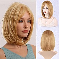 Morica Strawberry Blonde Bob Wig With Bangs Short Hair Wig For Women Blonde Wig Straight Hair Bob Wig Synthetic Heat Resistant 1