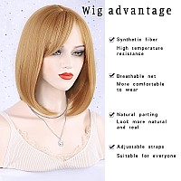 Morica Strawberry Blonde Bob Wig With Bangs Short Hair Wig For Women Blonde Wig Straight Hair Bob Wig Synthetic Heat Resistant 1