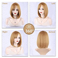 Morica Strawberry Blonde Bob Wig With Bangs Short Hair Wig For Women Blonde Wig Straight Hair Bob Wig Synthetic Heat Resistant 1