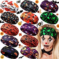 Waydress 12 Pcs Halloween Headbands For Women Halloween Hair Accessories Pumpkin Ghost Skeleton Stretchy Breathable Non Slip Hai