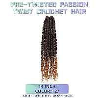 14 Inches 8 Packs Pre Looped Pretwisted Passion Twist Crochet Hair For Black Womenombre Blondesoft Long Hair Extensions Braide