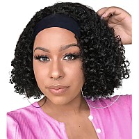 Aiterina Deep Wave Headband Wig 10 Inch Glueless Human Hair Wigs Machine Made No Lace Curly Hair Wigs Headband Wig Natural Color