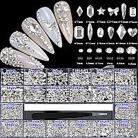 4880Pcs Rhinestones For Nail White Crystal Nail Rhinestones Set Nail Round Beads Flatback Glass Gems Stones Multi Shapes For