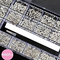 4880Pcs Rhinestones For Nail White Crystal Nail Rhinestones Set Nail Round Beads Flatback Glass Gems Stones Multi Shapes For