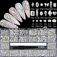 4880Pcs Rhinestones For Nail White Crystal Nail Rhinestones Set Nail Round Beads Flatback Glass Gems Stones Multi Shapes For