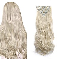 Clip In Hair Extensions Long Wavy 7 PCS Invisible Clip Thick Hairpieces Soft Full Head Synthetic Fiber for Women, 22 Inches (60#)