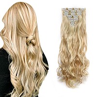 Clip In Hair Extensions Long Wavy 7 PCS Invisible Clip Thick Hairpieces Soft Full Head Synthetic Fiber for Women, 22 Inches (18/613#)