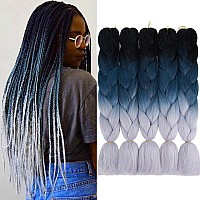 Aidusa Ombre Braiding Hair Black To Blue To Grey Afro Jumbo Braiding Hair Extensions 5Pcs Synthetic 24 Inch 3 Tones For Women Tw