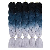 Aidusa Ombre Braiding Hair Black To Blue To Grey Afro Jumbo Braiding Hair Extensions 5Pcs Synthetic 24 Inch 3 Tones For Women Tw