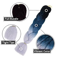 Aidusa Ombre Braiding Hair Black To Blue To Grey Afro Jumbo Braiding Hair Extensions 5Pcs Synthetic 24 Inch 3 Tones For Women Tw