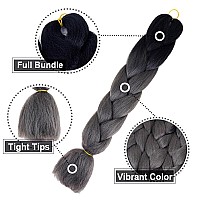 Aidusa Ombre Braiding Hair Black To Dark Grey Braiding Hair Extensions 5 Pcs Synthetic 24 Inch 2 Tones Gray Braiding Hair For Wo