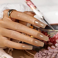 Rarjsm Nude Brown Gel Nail Polish Clear Sheer Brown Dark Skin Tone Caramel Color French Manicure Natural Milky Jelly Nail Gel Po