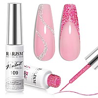 Rarjsm Gel Liner Nail Art Reflective Glitter Gel Nail Polish Thin Brush Silver Neon Hot Pink Flash Diamond Painted Gel 2Pcs Set