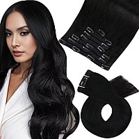 Moresoo Clip In Hair Extensions Real Human Hair Black Clip In Extensions Jet Black Human Hair Extensions Full Head Real Hair Ext