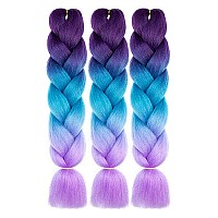 Afnote Ombre Braiding Hair 24 Inch Braid Hair Extensions 3Pcs Pre Stretched High Temperature Crochet Braiding Hair C26