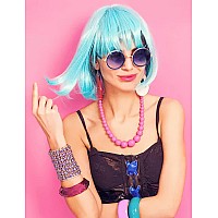 Plantureco Light Blue Wig And Party Sunglasses Color Bob Wig Cosplay Wigs And Party Wigs Rainbow Wig With Neon Glasses Blue W