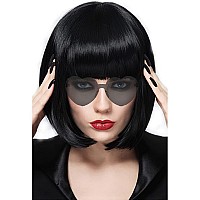 Plantureco Black Wig And Party Sunglasses Black Bob Wig Black Wig With Bangs Short Black Wig With Neon Glasses Black Wigs For