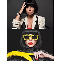 Plantureco Black Wig And Party Sunglasses Black Bob Wig Black Wig With Bangs Short Black Wig With Neon Glasses Black Wigs For