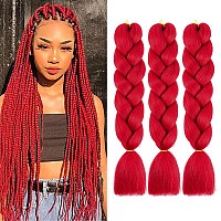 AFNOTE Red Braiding Hair Jumbo Braid Hair 3 Pack 24 Inch for Hair Extensions High Temperature Synthetic Crochet Braiding Hair for Black Women(A12)