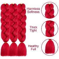 AFNOTE Red Braiding Hair Jumbo Braid Hair 3 Pack 24 Inch for Hair Extensions High Temperature Synthetic Crochet Braiding Hair for Black Women(A12)