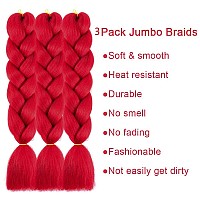 AFNOTE Red Braiding Hair Jumbo Braid Hair 3 Pack 24 Inch for Hair Extensions High Temperature Synthetic Crochet Braiding Hair for Black Women(A12)