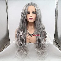 Xiweiya Long Silver Platinum Blonde Lace Front Wigs With White Tips Ash Blonde Natural Wavy Mixed Silver Grey Ombre Synthetic La