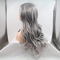 Xiweiya Long Silver Platinum Blonde Lace Front Wigs With White Tips Ash Blonde Natural Wavy Mixed Silver Grey Ombre Synthetic La