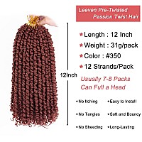 Leeven Copper Red 12 Inch Pre Twisted Short Passion Twist Crochet Braids Hair 8 Packs Ginger Pre Looped Passion Twist Curly Ends