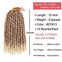 Leeven Ombre Blonde 12 Inch Pretwisted Passion Twist Hair 8 Packs Pre Looped Short Passion Twist Curly Ends Synthetic Bohemian B