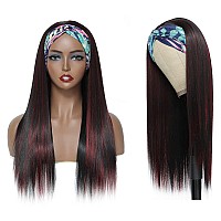 Angels Beauty Highlights Headband Wig For Women Black Mix Red Long Straight Headband Wig Premium Synthetic Headband Wig Natural