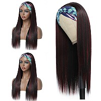 Angels Beauty Highlights Headband Wig For Women Black Mix Red Long Straight Headband Wig Premium Synthetic Headband Wig Natural