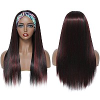 Angels Beauty Highlights Headband Wig For Women Black Mix Red Long Straight Headband Wig Premium Synthetic Headband Wig Natural