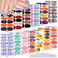 182 Pieces Halloween Nail Wraps Ebanku 13 Sheets Nail Polish Stickers Strips Pumpkin Bat Ghost Halloween Selfadhesive Full Nail