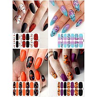 182 Pieces Halloween Nail Wraps Ebanku 13 Sheets Nail Polish Stickers Strips Pumpkin Bat Ghost Halloween Selfadhesive Full Nail