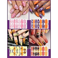 182 Pieces Halloween Nail Wraps Ebanku 13 Sheets Nail Polish Stickers Strips Pumpkin Bat Ghost Halloween Selfadhesive Full Nail