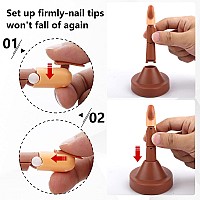 Nail Practice Fingers for Acrylic Nails-Flexible Nail Art Training Manicure Fingers Set for Hands, 3 PCS Fake Finger to Practice Fake Nails with Base Stand and 100 PCS Refill Nail Tips