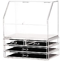 Cq Acrylic Clear Makeup Storage Caddy 1 High Top And 4 Drawers 11L X 71W X 1259H Ideal For Cosmetics And Jewelry