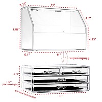 Cq Acrylic Clear Makeup Storage Caddy 1 High Top And 4 Drawers 11L X 71W X 1259H Ideal For Cosmetics And Jewelry