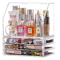 Cq Acrylic Clear Makeup Storage Caddy 1 High Top And 4 Drawers 11L X 71W X 1259H Ideal For Cosmetics And Jewelry