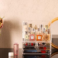 Cq Acrylic Clear Makeup Storage Caddy 1 High Top And 4 Drawers 11L X 71W X 1259H Ideal For Cosmetics And Jewelry