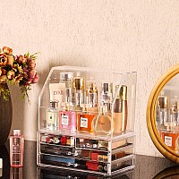 Cq Acrylic Clear Makeup Storage Caddy 1 High Top And 4 Drawers 11L X 71W X 1259H Ideal For Cosmetics And Jewelry