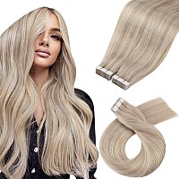 Moresoo Tape In Human Hair Extensions Tape In Blonde Highlighted Extensions Ash Blonde Mix With Bleach Blonde Hair Extensions Hu