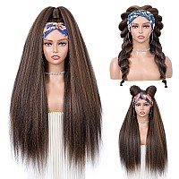 Wignee 26 Inches Kinky Straight Headband Wig For Women Yaki Straight Wigs With Black Headband Kinky Afro Wigs For Black Womenbr