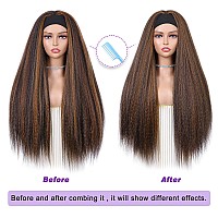 Wignee 26 Inches Kinky Straight Headband Wig For Women Yaki Straight Wigs With Black Headband Kinky Afro Wigs For Black Womenbr