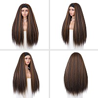 Wignee 26 Inches Kinky Straight Headband Wig For Women Yaki Straight Wigs With Black Headband Kinky Afro Wigs For Black Womenbr