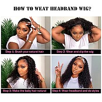 Headband Wig Human Hair 14 Inches Curly Headband Wig Deep Wave Human Hair Wigs with Headband Glueless None Lace Front Wigs Natural Color