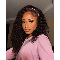 Human Hair Headband Wig Deep Wave 18 Inches Curly Headband Wig Human Hair 150% Density Wig with Headband No Lace Front Natural Color